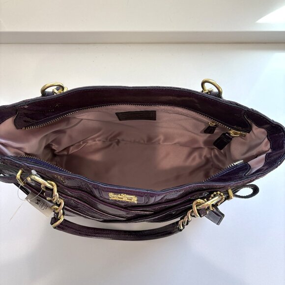 Coach Madison Diagonal Pleated Patent Leather Tote Bag Handbag 21300 Violet NEW - Picture 9 of 11